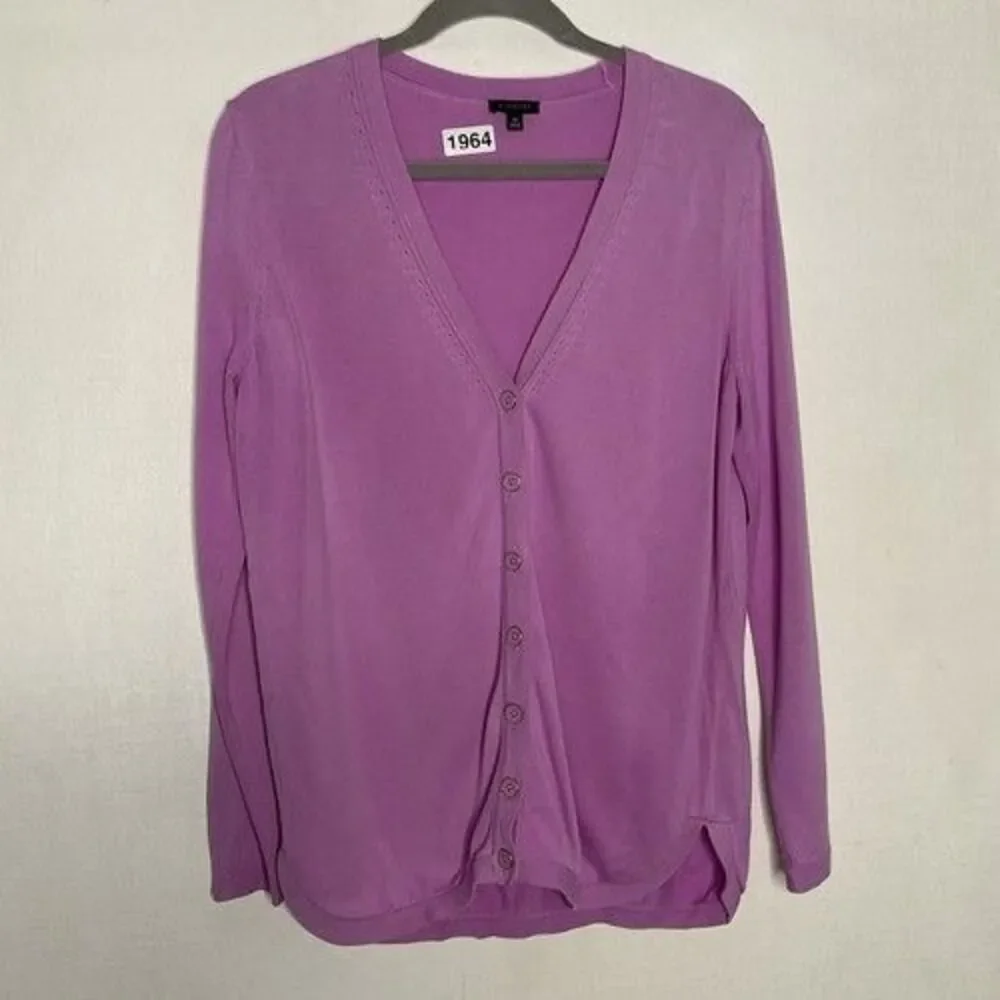Talbots Girlfriend Button Front Chic Modern Cardigan Women Size Medium Raspberry